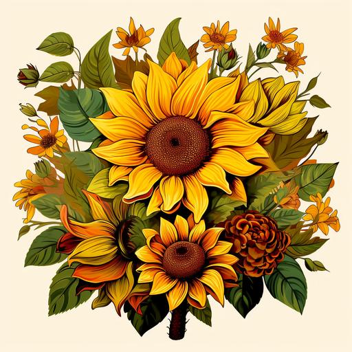 Birthday Bloom in full color yellow, green, brown with sunflower around Birthday Bloom in animation