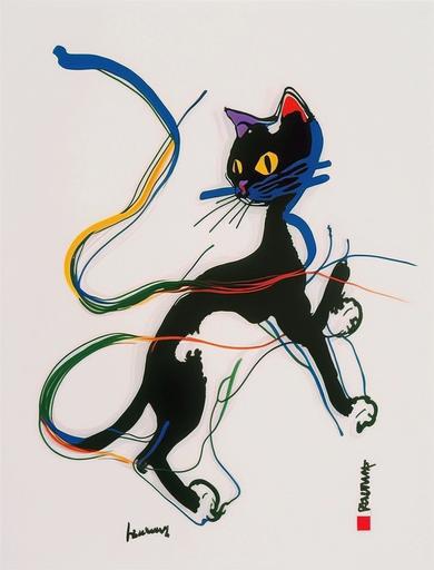 Black German cat，cat at play, chasing and jumping at a cat toys, action cat, cat-like, Abstract ink art, flowing body form, fluid body, forms, wet inkbleed soft and subtle gradiations, hidden vivid colors, extreme minimalism, Endre Penovac, Nobuyoshi Araki --no drops, splotches, drips, roughness, circle --v 4 --ar 3:4