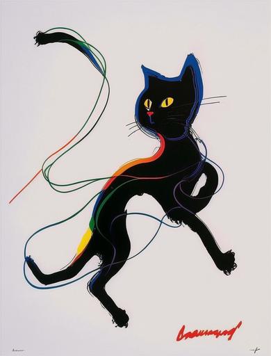 Black German cat，cat at play, chasing and jumping at a cat toys, action cat, cat-like, Abstract ink art, flowing body form, fluid body, forms, wet inkbleed soft and subtle gradiations, hidden vivid colors, extreme minimalism, Endre Penovac, Nobuyoshi Araki --no drops, splotches, drips, roughness, circle --v 4 --ar 3:4