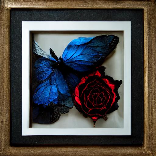 Black Rose,Blue flash Butterfly,Red pigment,Picture frame,control