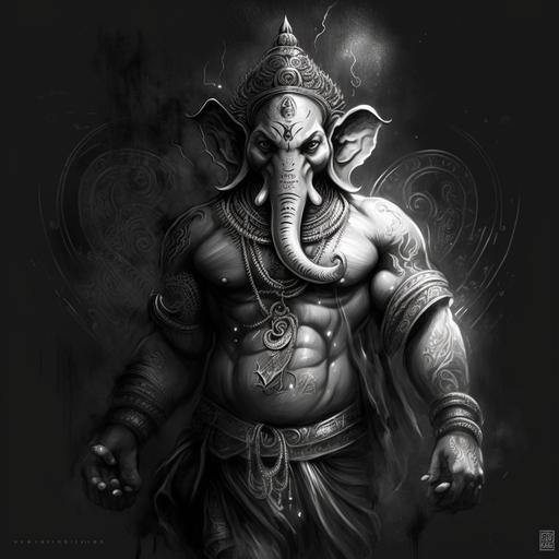 Black and White color Ganesha cyber digital art for tattoo