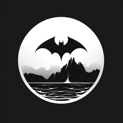 Black and White logo, Ocean, shadow, coast, bats, haunted, simple, spooky, intriguing, vector