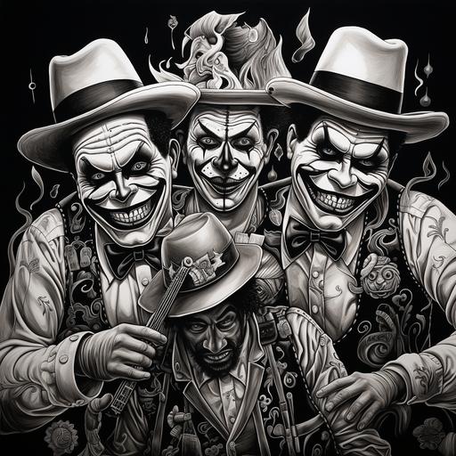 Black and white gangster style mexican clowns drawing