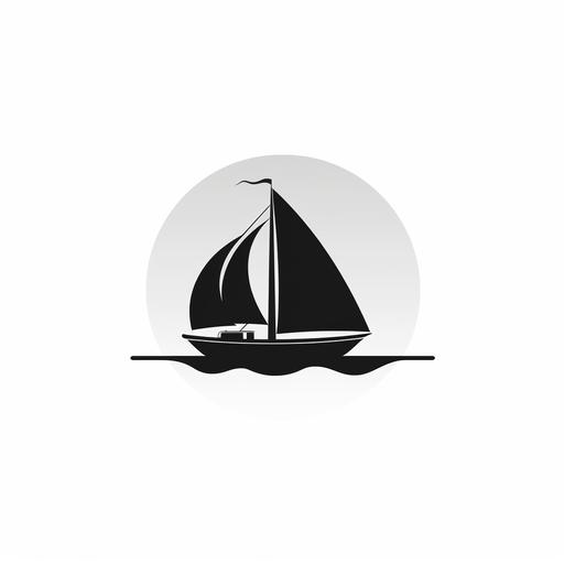 Black and white logo, boat in the sea, simplistic design