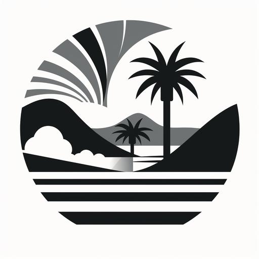 Black and white, thick bold lines, palm springs vintage vibes icon style illustration high definition, no real shades