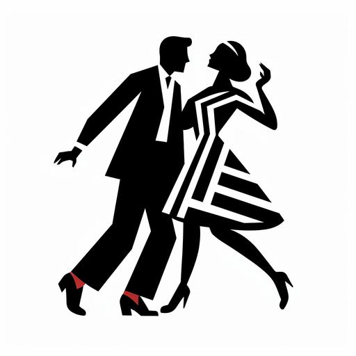 Black and white vector of a dancing couple flat thick bold lines no real shadow high reolution icon Paul Rand style