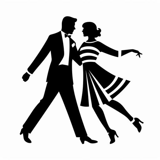 Black and white vector of a dancing couple flat thick bold lines no real shadow high reolution icon Paul Rand style