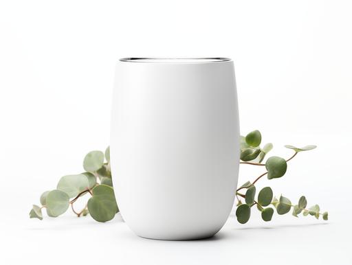 Blank white 12oz Insulated Wine Tumbler, no text, mockup, White background, a plant object, --ar 12:9