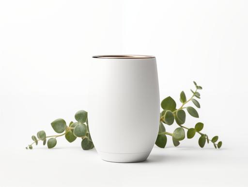 Blank white 12oz Insulated Wine Tumbler, no text, mockup, White background, a plant object, --ar 12:9