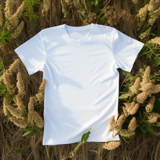 Blank white T shirt heavy cotton, shirt in crib, basinet, blank baby clothes mock up, flat lay, emotive fields of color, warm color palette, rural america, top down shots, in the style of identity politics, bohemian, warm color palette, rural america