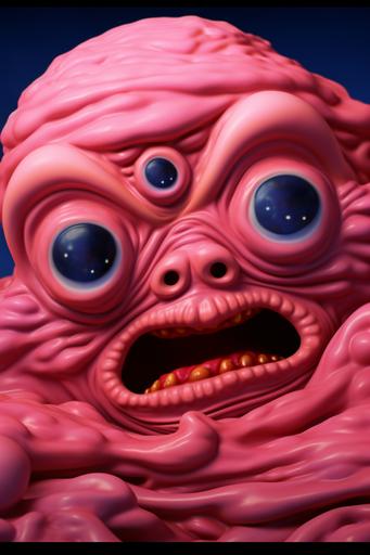 Blobster mania, lanky kirby, massive, hulking, kawaii, imposing, grinning, rounded teeth, kawaii horror, hyperrealistic, polished, dmt, bosch, freeze-frame photography :: Clowncore, closeup, portrait, isolated face/head/skull, skeleton, made of vines, made of ropes, tendrils, tentacles, dendritic, tapering, fantastic grotesque, goblincore, bubblegum, melting, contemporary candy-coated, red lobster, carrot, sharp teeth, flagellum ::-0.5 Inflammation, puffy, raised, embossed, junji ito, dmt, ayahuasca, visionary art, made of skin, ergonomic, sloping, curvaceous ::1.2 Surreal nouveau, made of fatty, multiple flash photography ::.5 Elated, horror, made of person, cloudy anatomy, vaporous, natural lighting ::.5 --ar 2:3 --style B6UOEiwVDdaaUJJ9-y8W2me8xxx-33WUMFUSTEk5DEgiBA7-25Zkwq30dKeHA4xAL3hN
