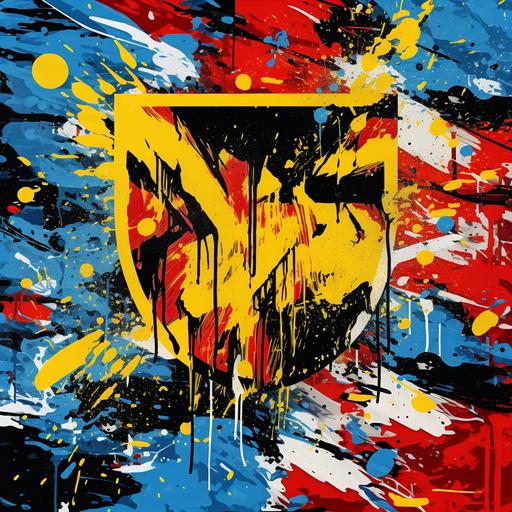 Blue-🦀, Maryland state flag, in the style of graffiti pop prints, yellow, black, red