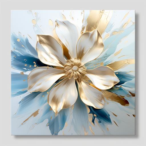 Blue and Neutral golden flower Abstract Art