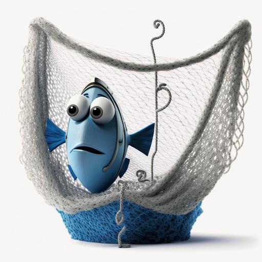 Blue and white boat anchor with fishing net , animation , Pixar, Illumination Entertainment, White background --v 4