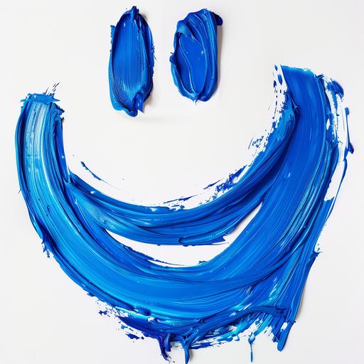 Blue brush thin stroke, smiley face on white background