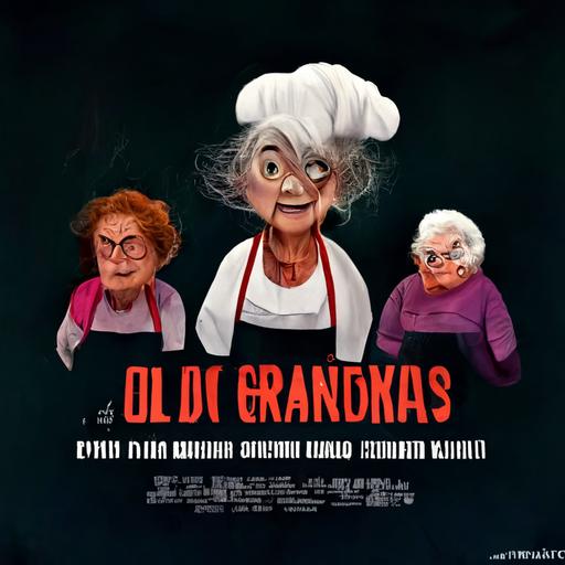 A movie poster about old scary grandmas going on a cooking rampage with forks - in the style of disney pixar