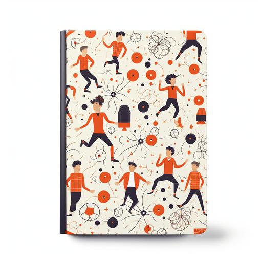 Book cover with soccer player doodles pattern, plain background , hermes style