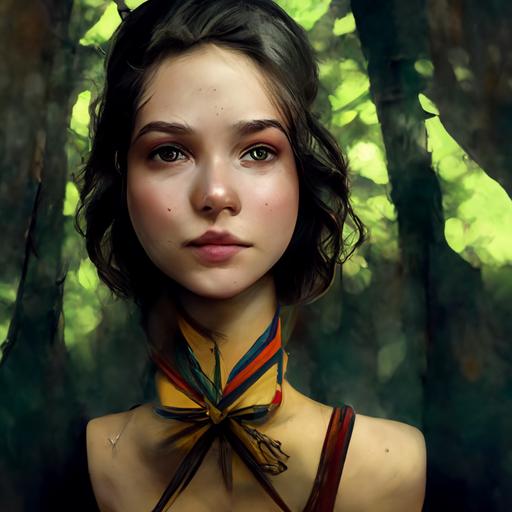Bow and arrow, ready, pretty girl, forest   [photorealistic, super detailed, godrays]