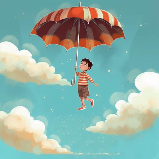 Boy hovering on an umbrella cartoon