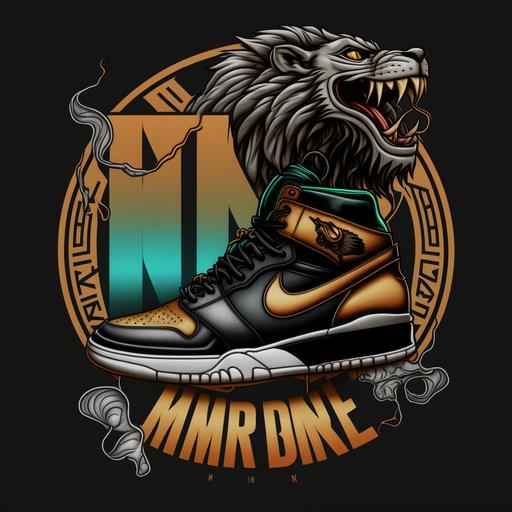 Braxton Moore Kicks, logo as a Fierce Lion, using air jordan 11 shoes as the shoe, Have the letter BMK in the logo. BMK is a shoe cleaning business, kicks to flip, sneaker cleaning