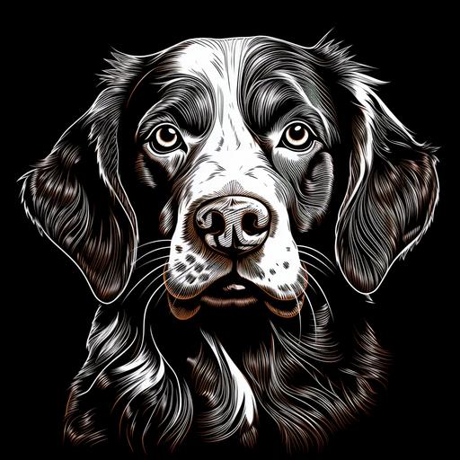 Brittany Spaniel coloring page, clean and thick line art, 4k HD Neon on black