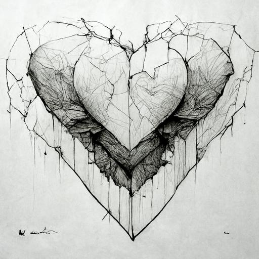 Broken trust, broken heart, line drawing art