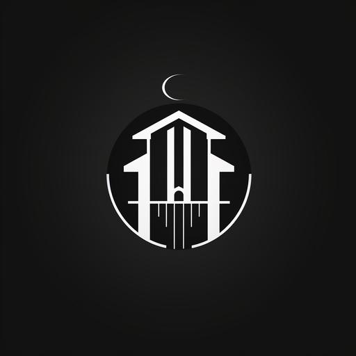 create a slick black and white techno house hub logo with a capital H and an image of a house