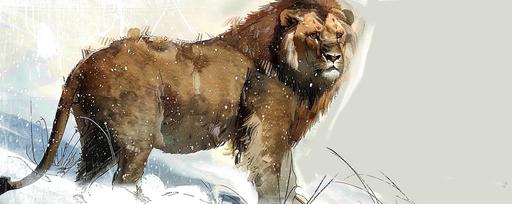 Brown Woolly Cave Lion, Narnia, Painted, Simple, Illustration, Character Design --ar 5:2