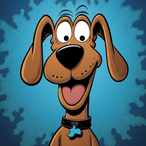 Brown cartoon dog, peanuts style mixed with dilbert, blue eyes
