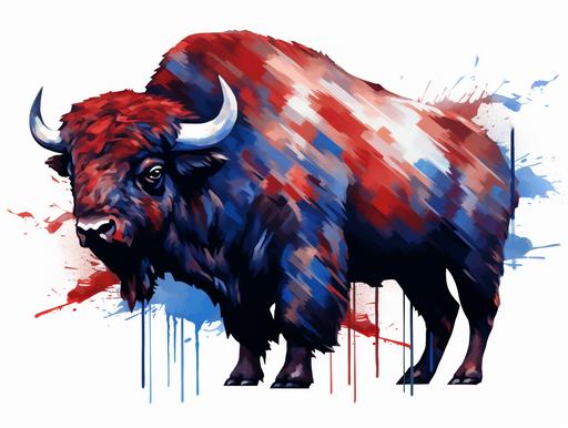 Buffalo without horns whos entire body is buffalo plaid design, picture taken from side angle, red white and blue colors, unique, abstract, captivating --ar 4:3
