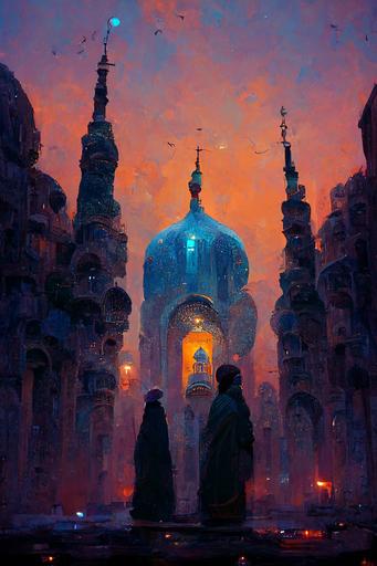 magic the gathering :: constantinople :: oriental garden :: white and blue arabic palace :: large city :: shining bubbles on the buildings :: dusk mood :: roman arena :: byzantine :: bazarre :: arabian nights :: magical :: babylonian statues :: alchemist structures --ar 21:30