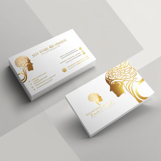 Business card layout, wise therapist, soul knowledge, business card in gold and white colors --s 100