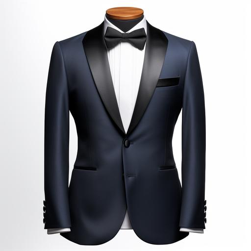 CAD with Navy suit, 1 button, black satin lapel, shawl lapel 9cm