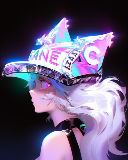 CC chanel logo mesmerizing ratatoskr squirrels haute couture headpiece headgear hairstyle, black light neon, vaporwave, synthcore, anaglyph --ar 4:5 --niji 5