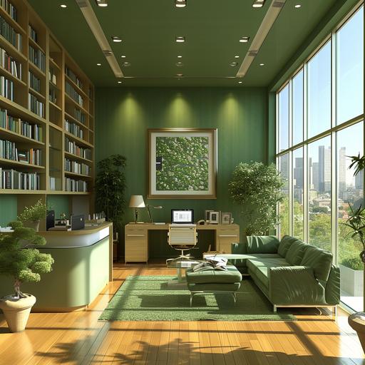 CEO's office, nice green color, laptop, desk --s 750 --v 6.0