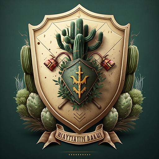 make a harry potter style school crest with cacti wrapped and growing around the edges --v 4