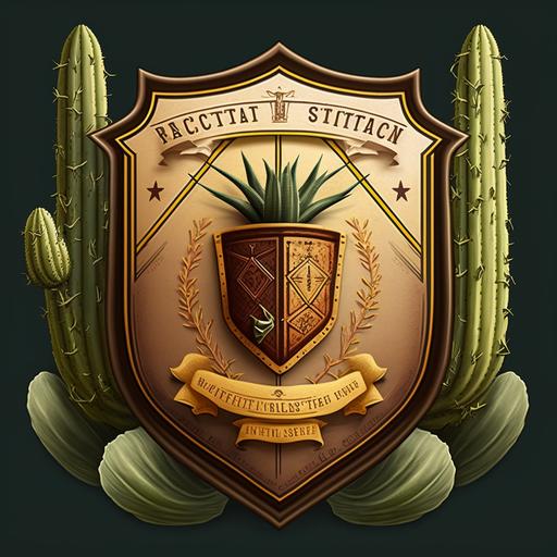 make a harry potter style school crest with cacti wrapped and growing around the edges --v 4