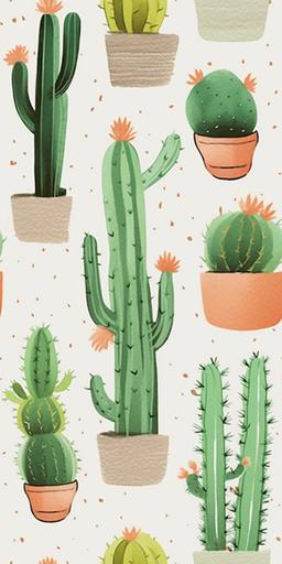Cactus, cartoon, regular, off white background,wallpaper --ar 9:18 --tile