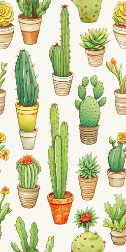 Cactus, cartoon, regular, off white background,wallpaper,HD --ar 9:18 --tile