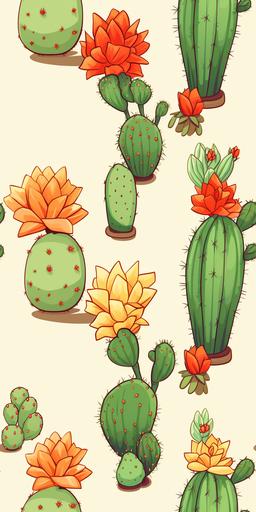 Cactus, cartoon, regular, off white background,wallpaper,HD --ar 9:18 --tile