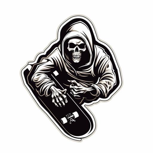 Calavera The grim Reaper skateboard sticker logo, vector, logo design, flat, line draw, simple, icon, minimalist, white background