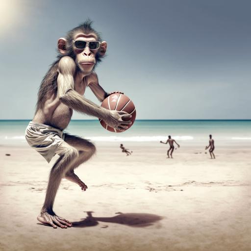 wet monkey playing basketball in the summer beach 16:9 scale ratio