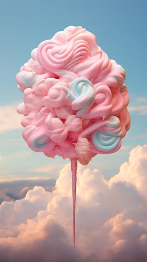 Cotton Candy Cloud Sky Poster Pink Blue ,Vertical plate, soft light, hyper quality, Surrealism, Landscape Photography --ar 9:16