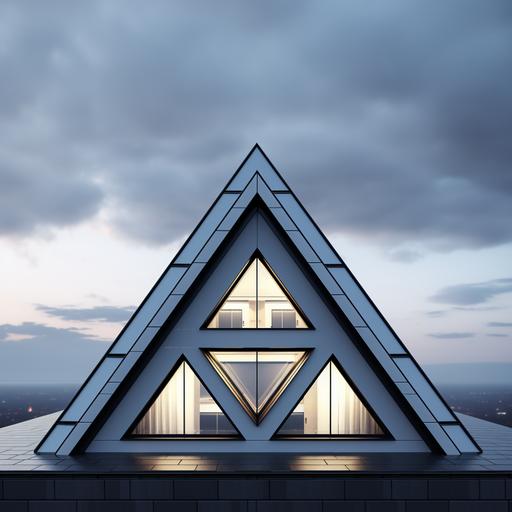 Capture a high-quality, close-up image of a triangle rooftop of a state of art house. The image should be in 4K and should be placed on a clean, white background. The triangle should have three distinct sides and corners, resembling the shape of a rooftop.
