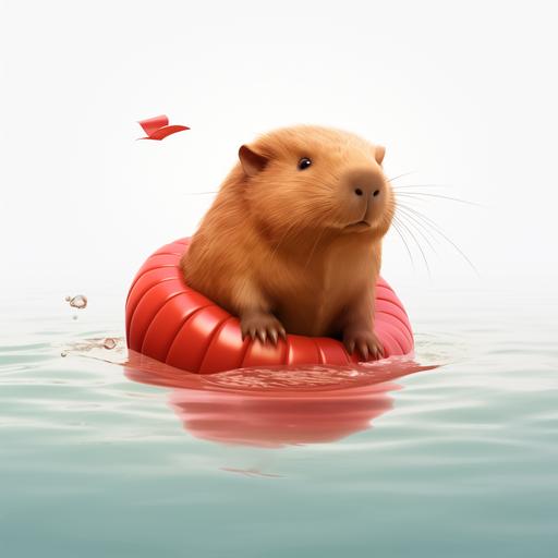 Capybara swimming, red Swimming wings , 3D logo, very cute shape, miniature small scale painting style, minimalism, lite object style, up view, matte, white background, soft round form, ultra high definition details, 8k
