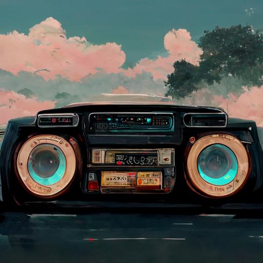 Car Radio Boombox, 80s radio, cozy, japanese, high detailed, realistic anime, super detail, animated, studio ghibli style, high detail, anime style, manga, super detailed