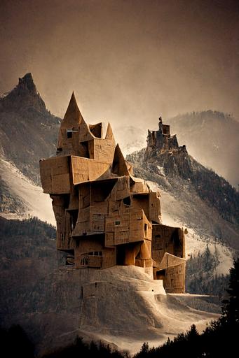 Cardboard castle in the french alps --q 2 --ar 5:7