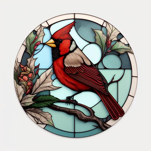 Cardinal in stained glass design with white background