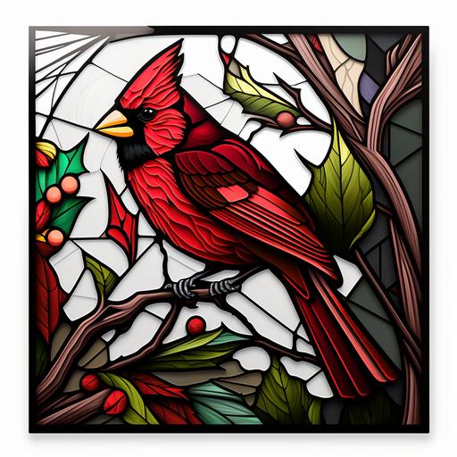 Cardinal in stained glass design with white background