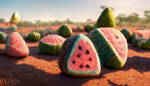 Cartoon, Australian Kimberlies, watermelon patch, background, environment,octane render, art, 32k, ultra detail, --ar 16:9